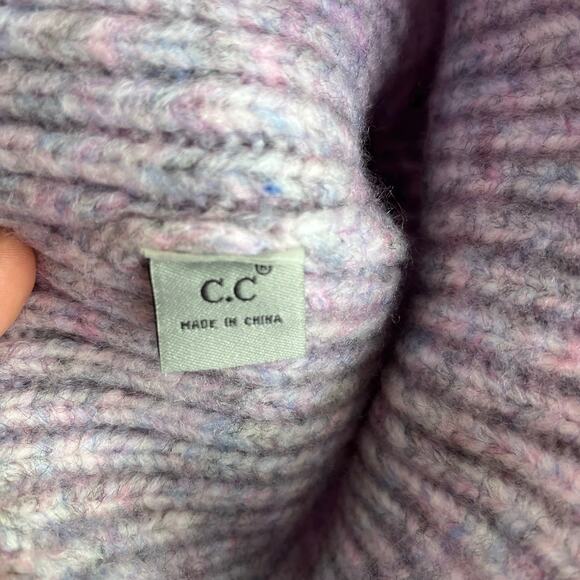 C.C Winter Soft Knit Hat Womens OS Light Purple Pink Beanie Faux Fur Pom Pom - Picture 5 of 6